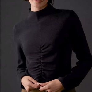 Anthropologie Ruched Mock-Neck Sweater Black Small